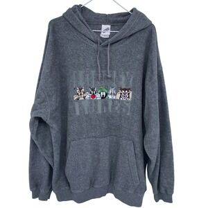 Y2K 2000s Warner‎ Bros Studios Looney Tunes Embroidered Fleece Hoodie XL Gray